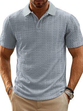 Men's Blue Gray Polo Shirts Short Sleeve Casual Summer Golf Shirts Vacation Fit